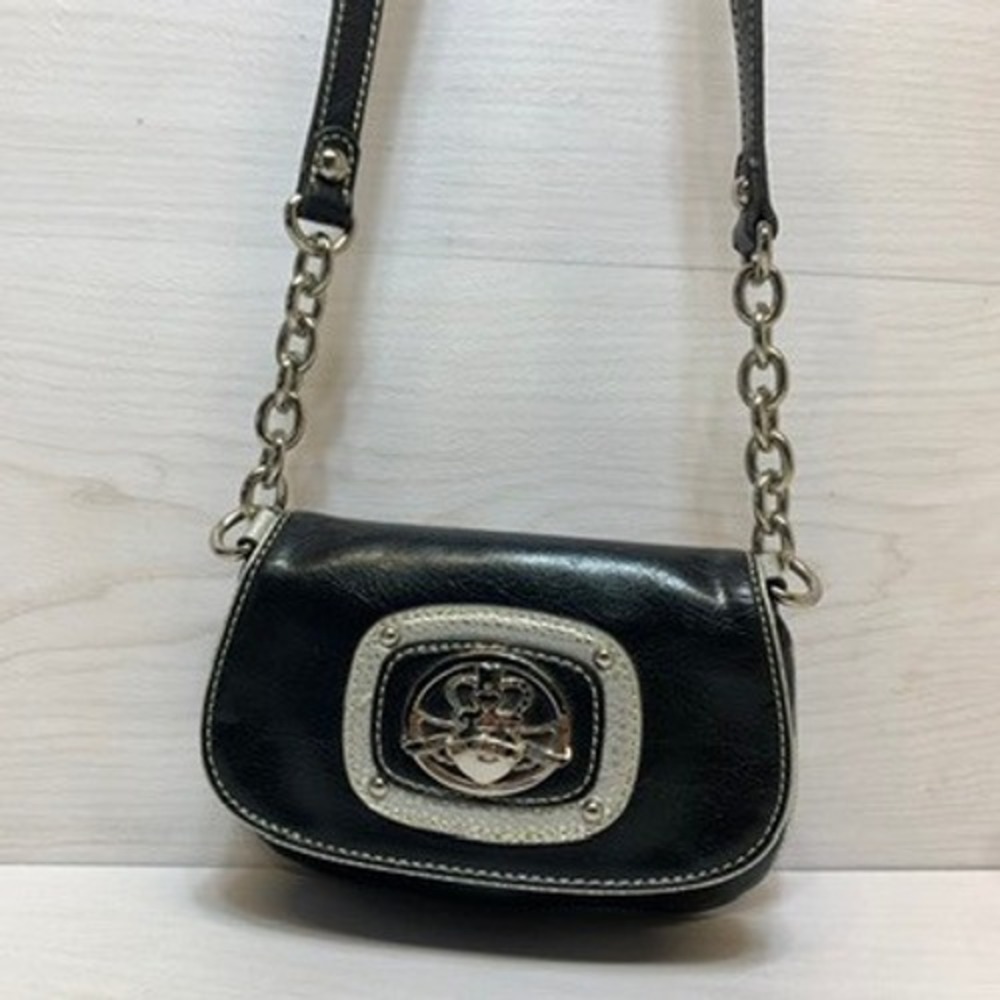 Kathy Van Zeeland Womens Small Crossbody Bag Crown Emblem Black Silver